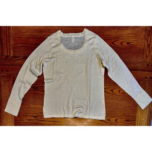 Aventura Lightweight Knit Top Sz M Ivory Cream Crochet Neck & Wrist Detail NEW - Picture 3 of 9